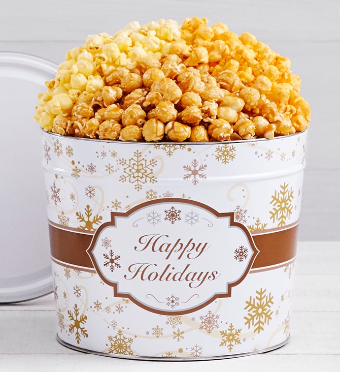 Gold Snowflake 1.75 Gallon 3 Flavor Popcorn Tin